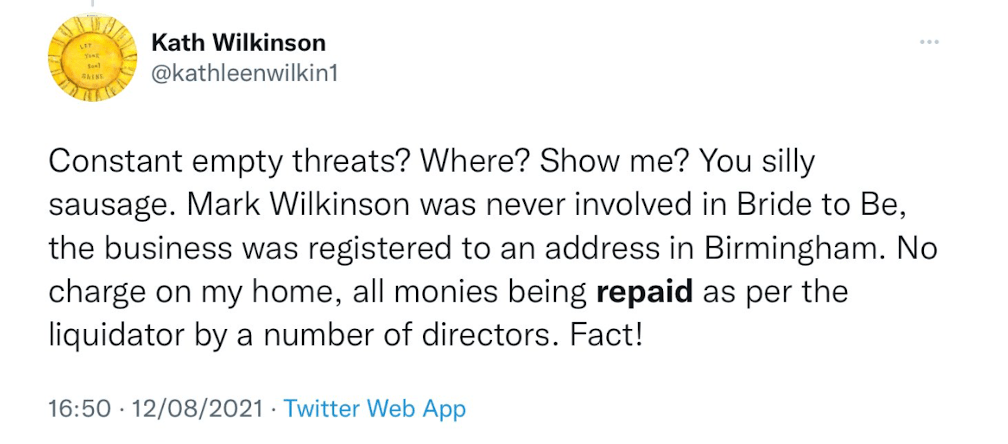 Kath Wilkinson all BTB monies repaid