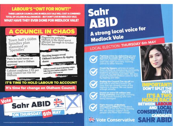 Sahr Abid election leaflet