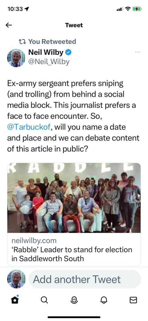 NW tweet offering Tarbuck debate