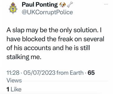 Ponting threat posted on Twitter 050723