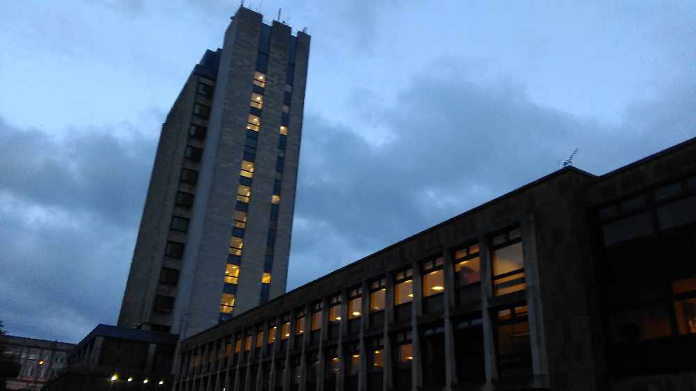 Oldham Civic Centre at twilight